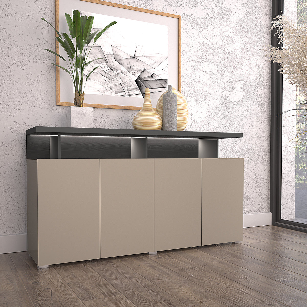Buffet 4 portes Opio Taupe et Anthracite - vue 3