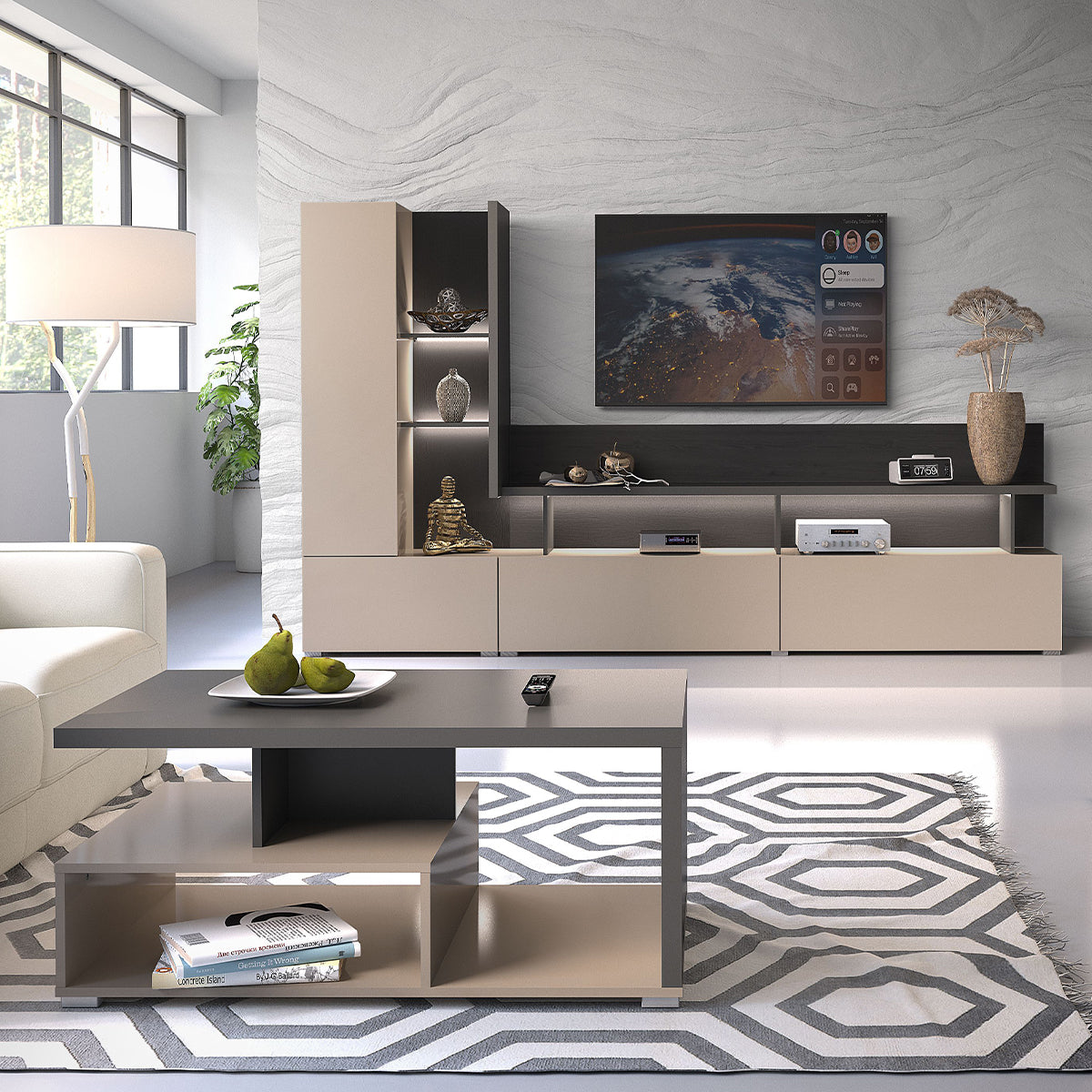 Mur TV 270 cm Opio Taupe et Anthracite - vue 3