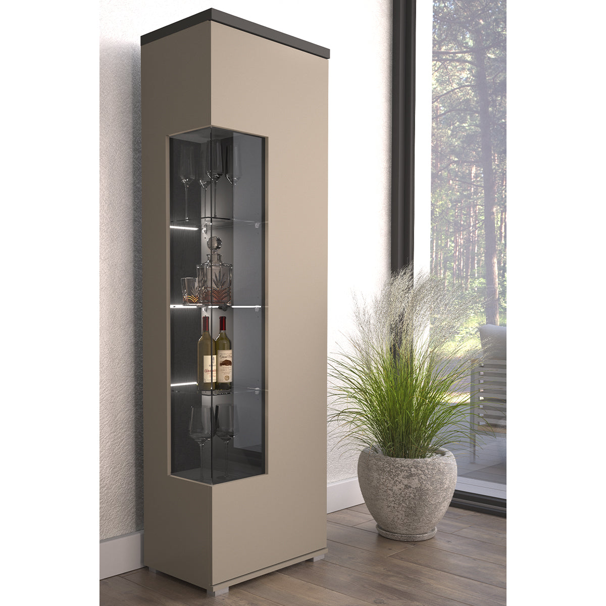 Vitrine 1 porte Opio Taupe et Anthracite - vue 3