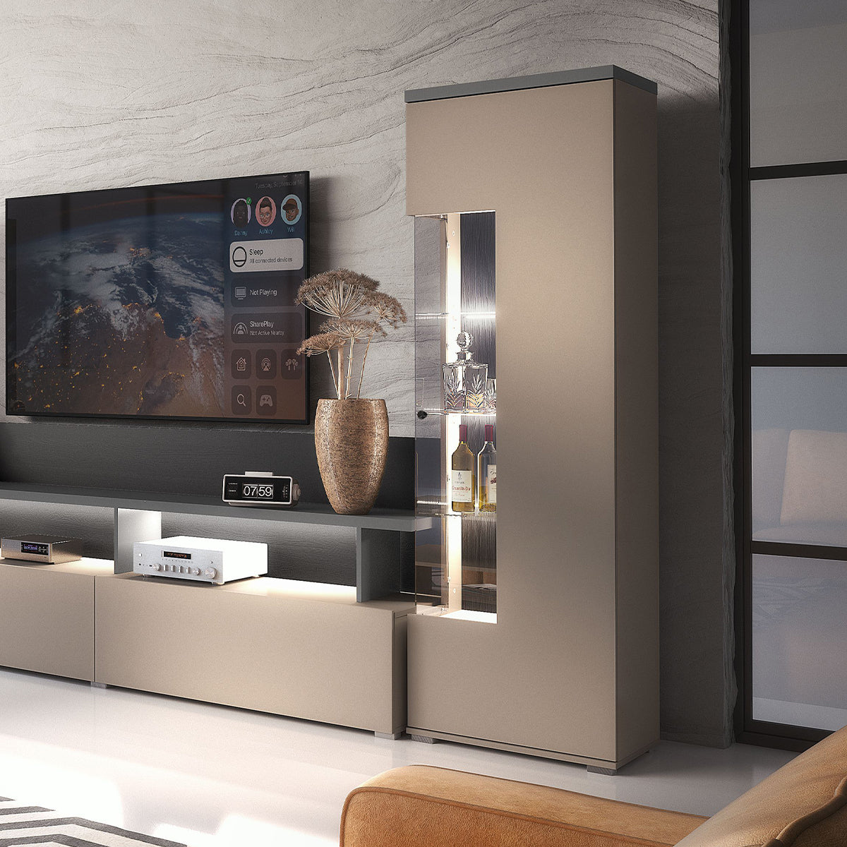 Vitrine 1 porte Opio Taupe et Anthracite - vue 4