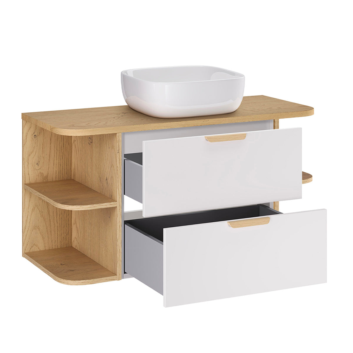 Meuble simple vasque 100cm niches arrondies Oria Blanc mat - vue 2