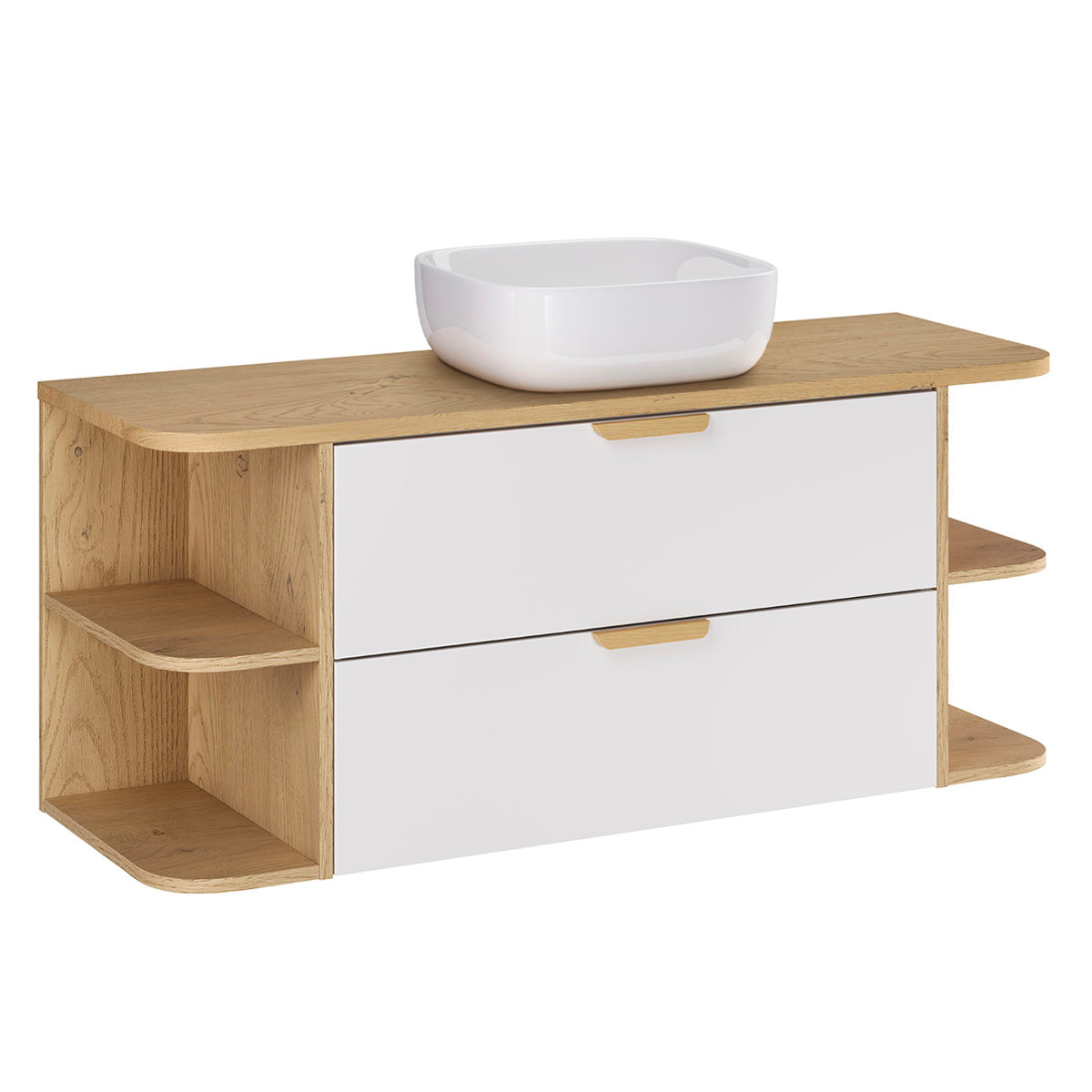 Meuble simple vasque 120cm niches arrondies Oria Blanc mat