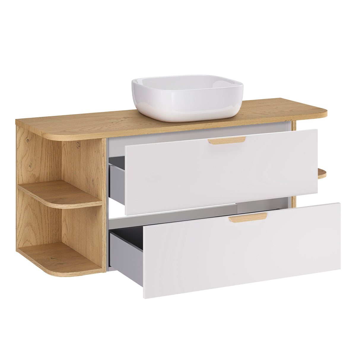 Meuble simple vasque 120cm niches arrondies Oria Blanc mat - vue 2