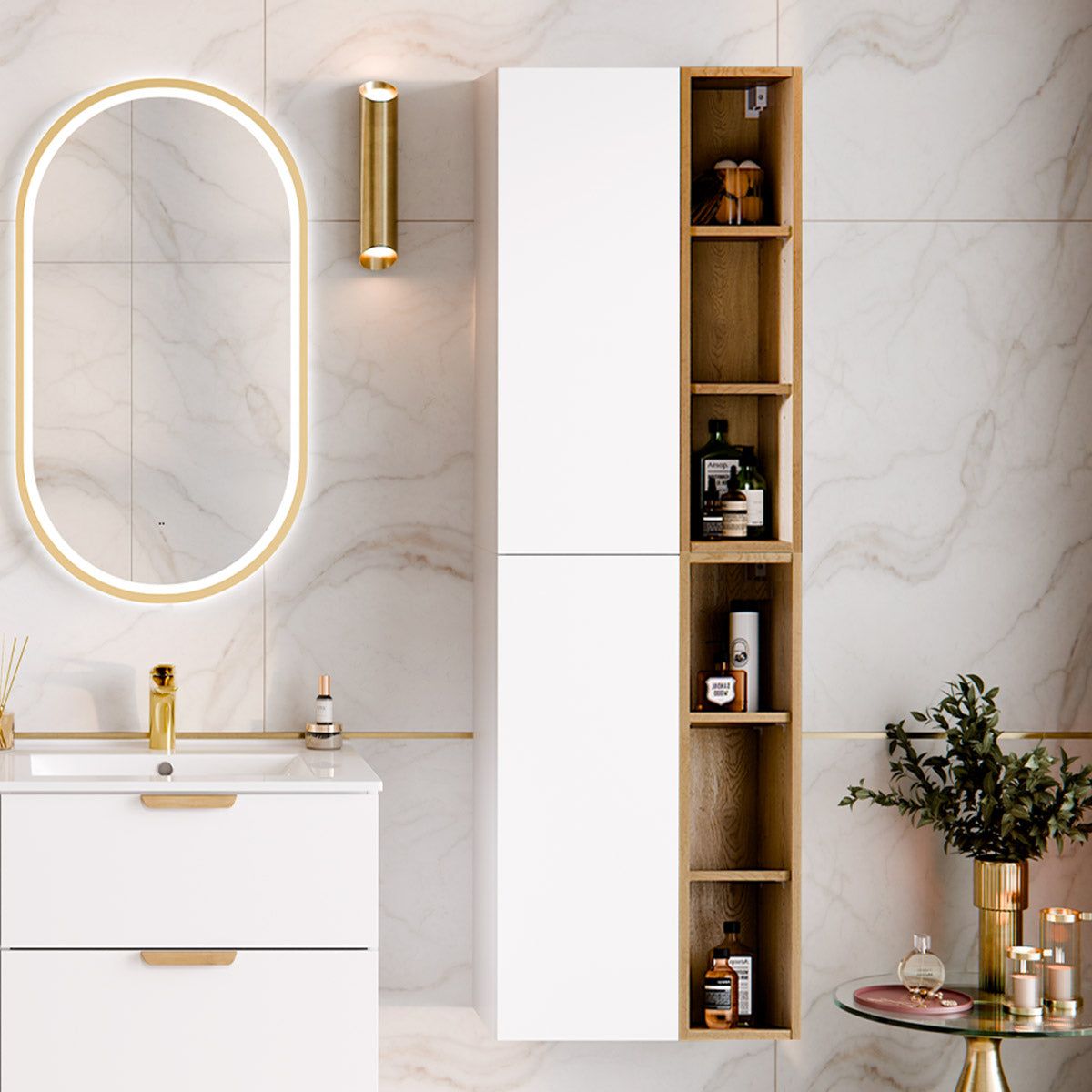 Ensemble meuble sous-vasque 80cm et colonne Oria Blanc mat - vue 10