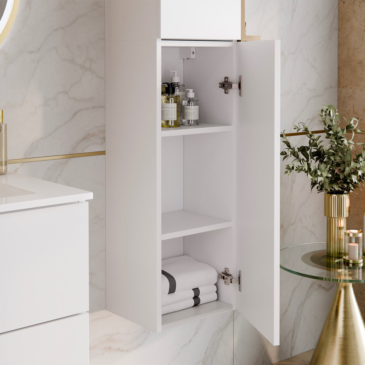 Ensemble meuble sous-vasque 80cm 2 niches et colonne Oria Blanc mat - vue 9