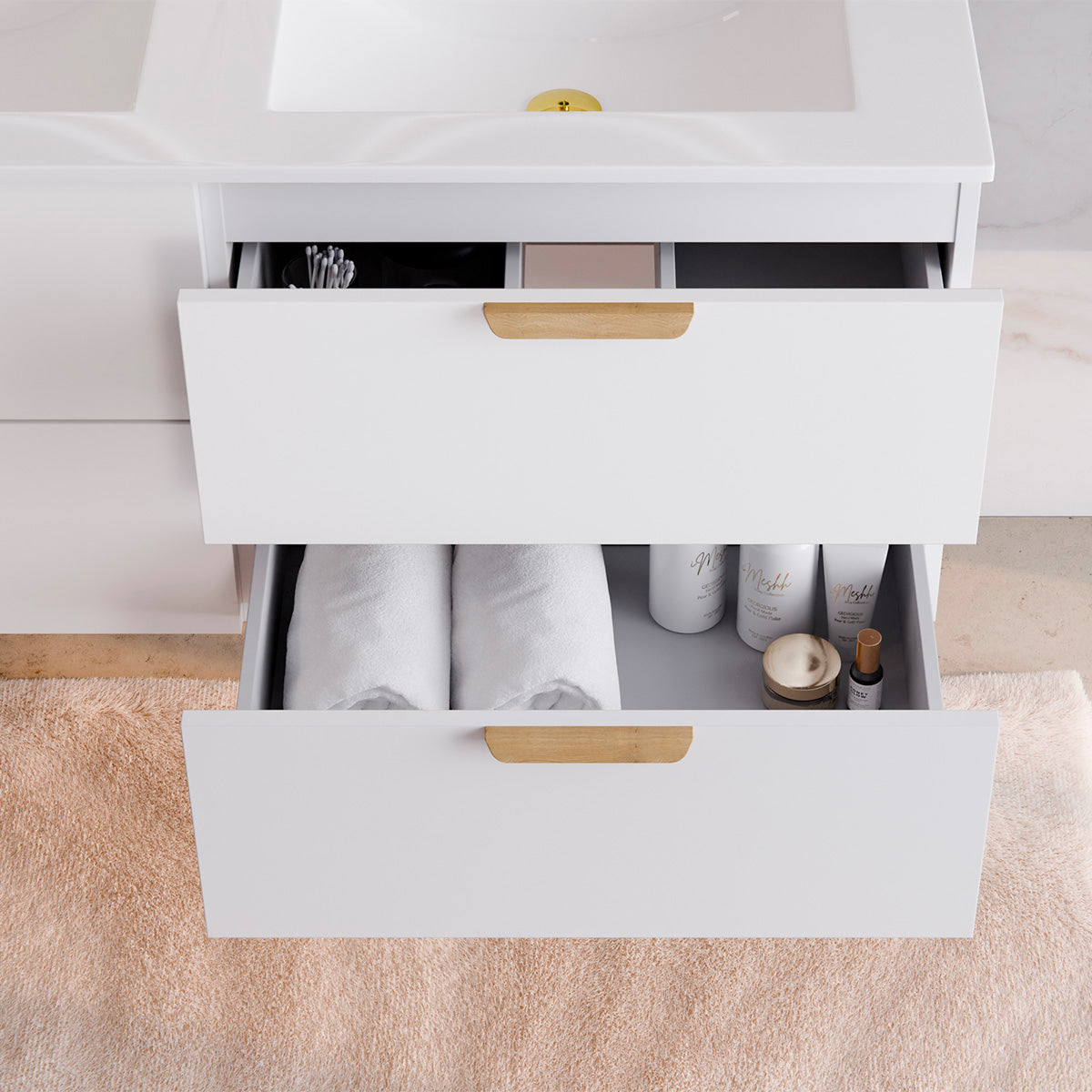 Ensemble meuble simple vasque encastrée 80cm et colonne Oria Blanc mat - vue 7