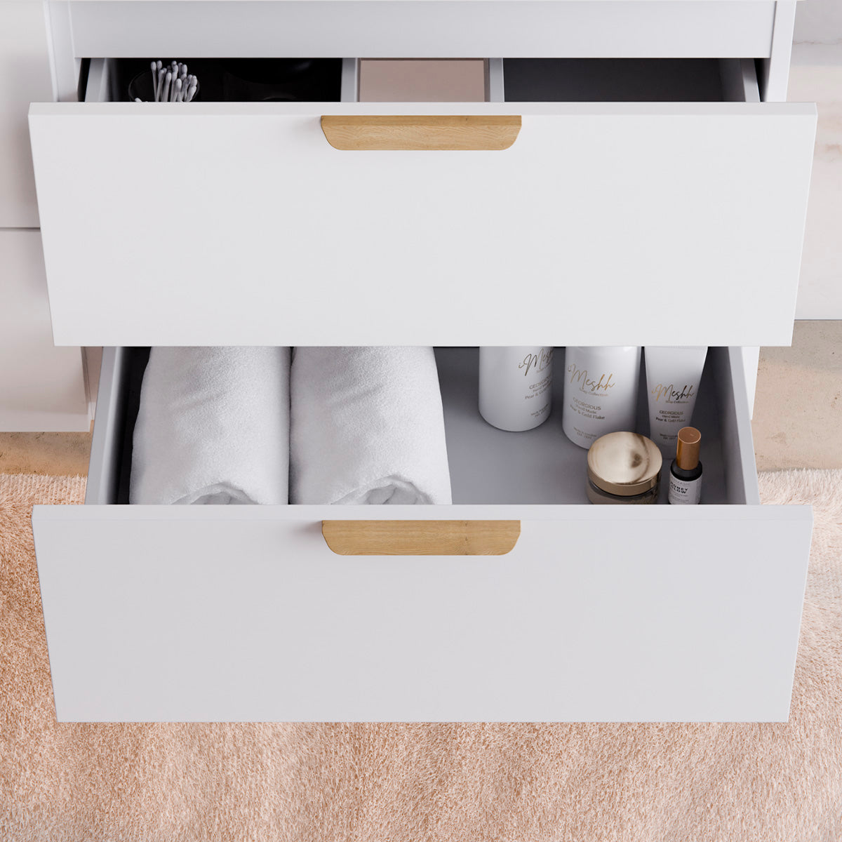 Meuble simple vasque 120cm niches arrondies Oria Blanc mat - vue 5