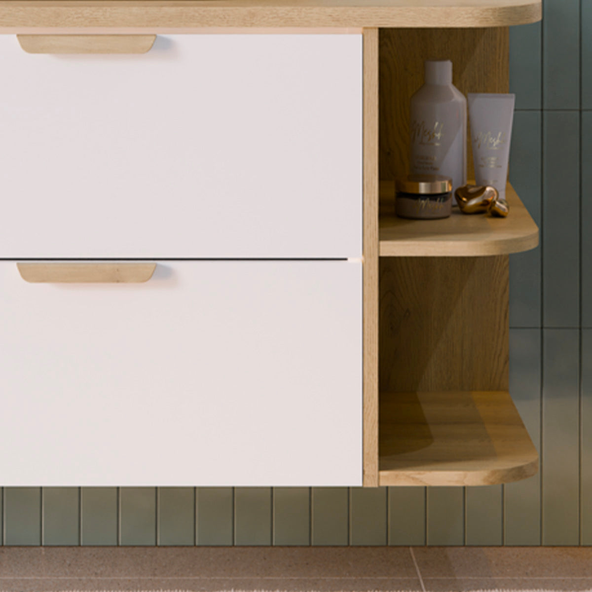 Meuble sous-vasque 120cm niches arrondies plan de toilette Oria Blanc mat - vue 7