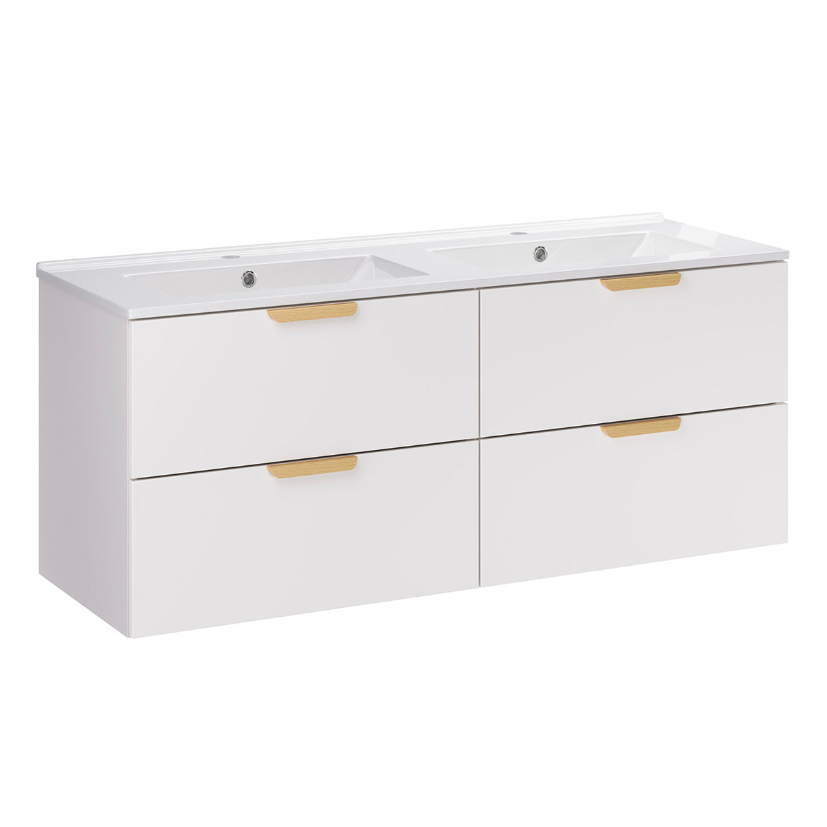 Ensemble meuble double vasque encastrée 120cm et colonne Oria Blanc mat - vue 3