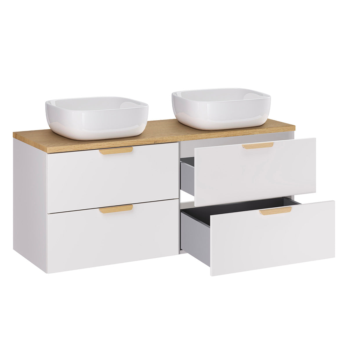 Ensemble meuble double vasque 120cm et colonne Oria Blanc mat - vue 3