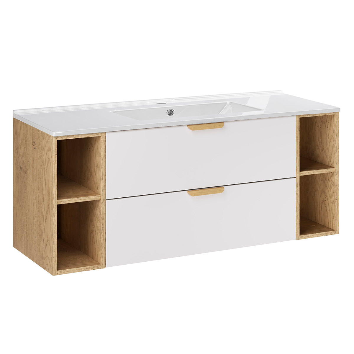 Ensemble meuble simple vasque encastrée 120cm 4 niches et colonne Oria Blanc mat - vue 2