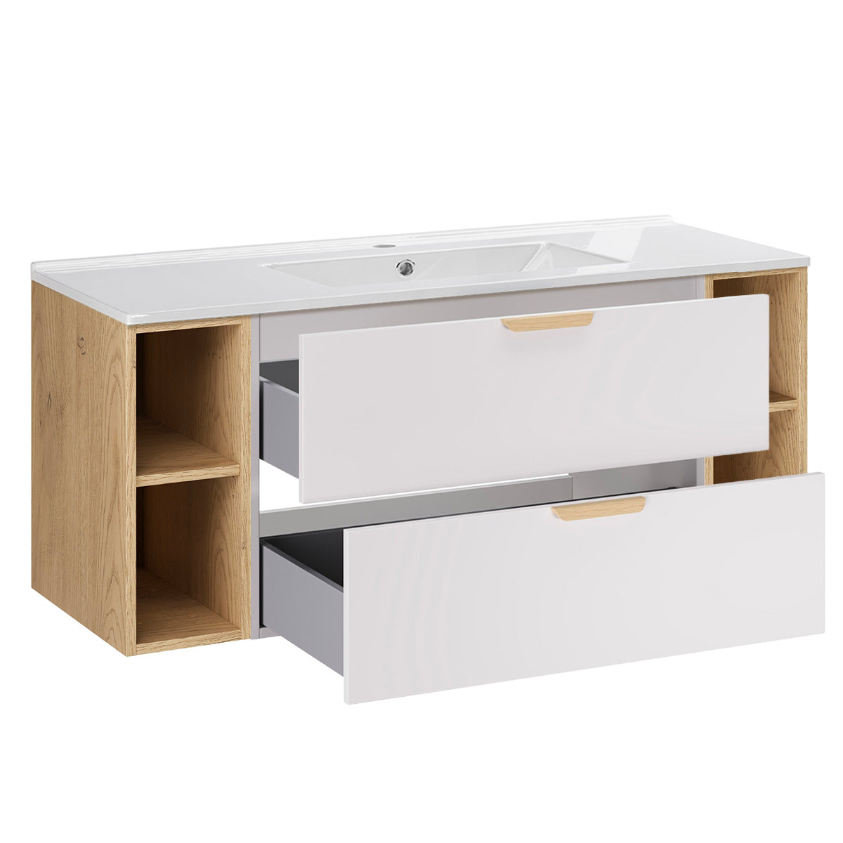 Ensemble meuble simple vasque encastrée 120cm 4 niches et colonne Oria Blanc mat - vue 3