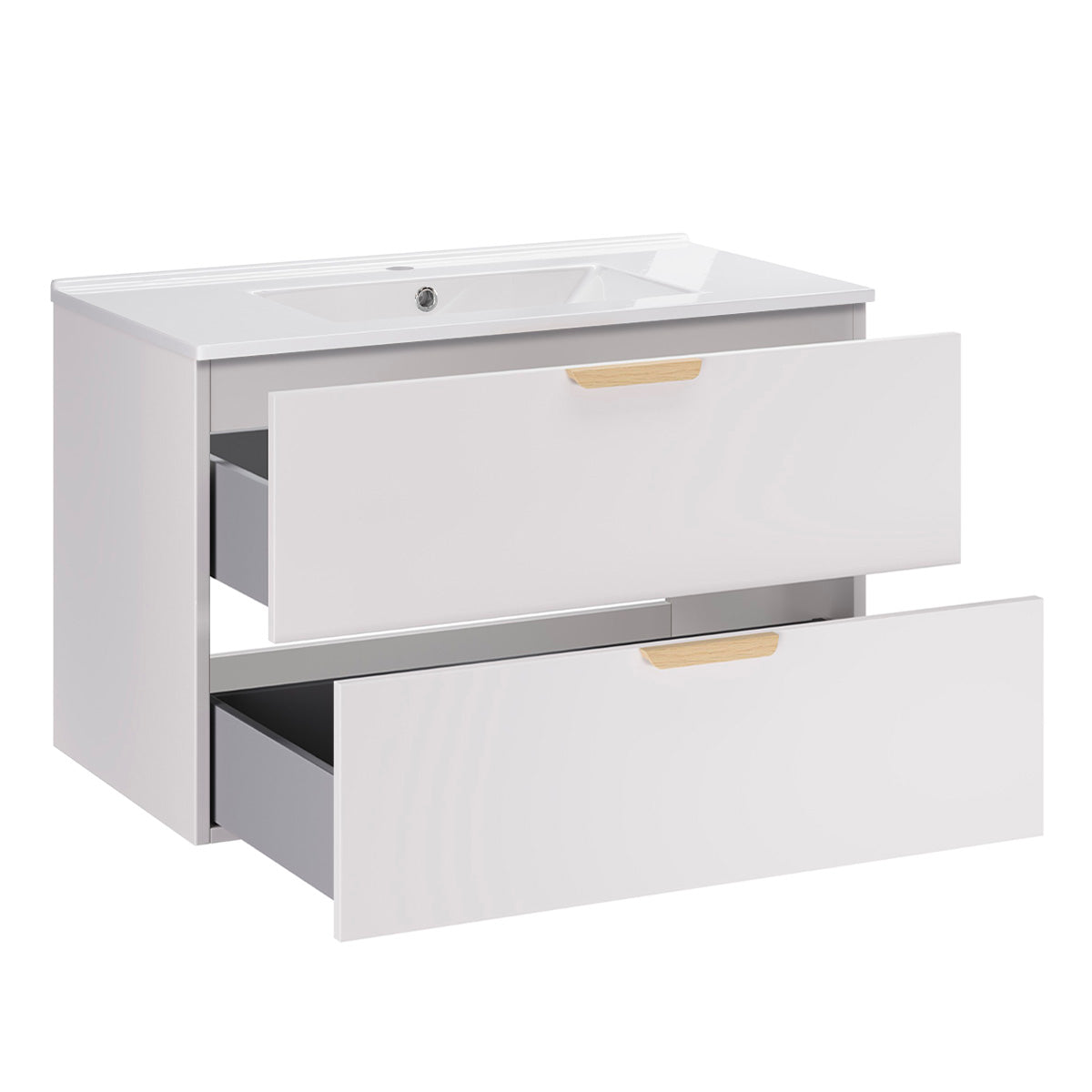 Meuble simple vasque encastrée 80cm Oria Blanc mat - vue 2