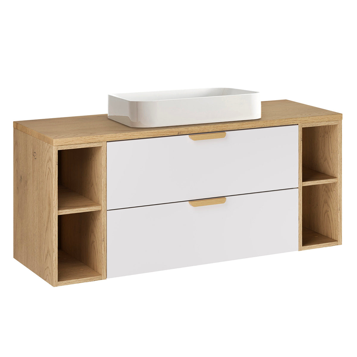 Ensemble meuble simple vasque 120cm 4 niches et colonne Oria Blanc mat - vue 2