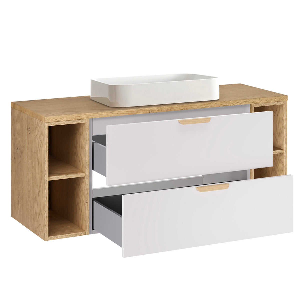 Ensemble meuble simple vasque 120cm 4 niches et colonne Oria Blanc mat - vue 3
