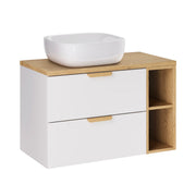 Meuble simple vasque 80cm 2 niches Oria Blanc mat