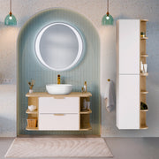 Ensemble meuble simple vasque 100cm niches arrondies et colonne Oria Blanc mat