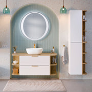 Ensemble meuble simple vasque 120cm niches arrondies et colonne Oria Blanc mat