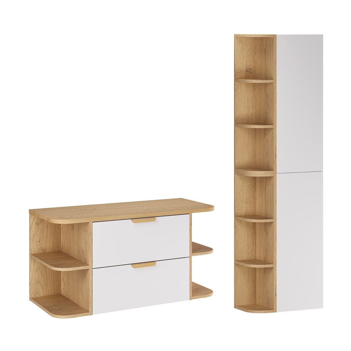Ensemble meuble sous-vasque 100cm niches arrondies et colonne Oria Blanc mat