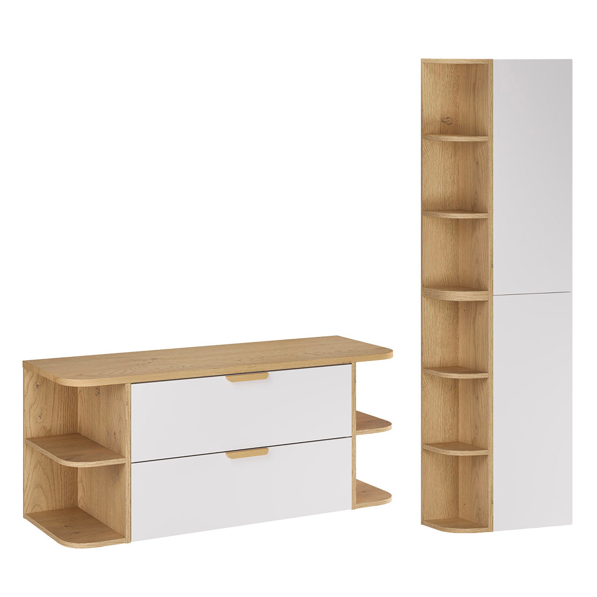 Ensemble meuble sous-vasque 120cm niches arrondies et colonne Oria Blanc mat