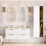 Ensemble meuble double vasque encastrée 120cm et colonne Oria Blanc mat
