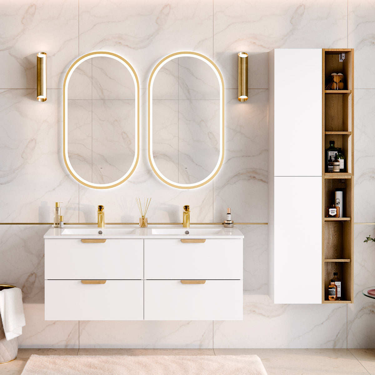 Meuble double vasque encastrée 120cm Oria Blanc mat - vue 4