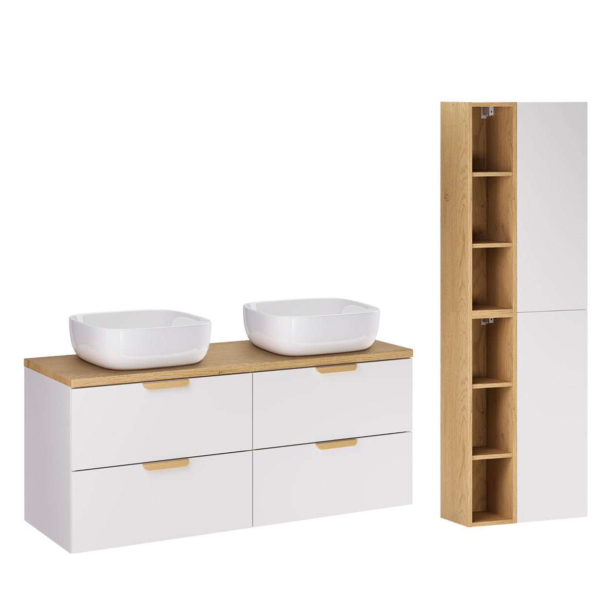 Ensemble meuble double vasque 120cm et colonne Oria Blanc mat