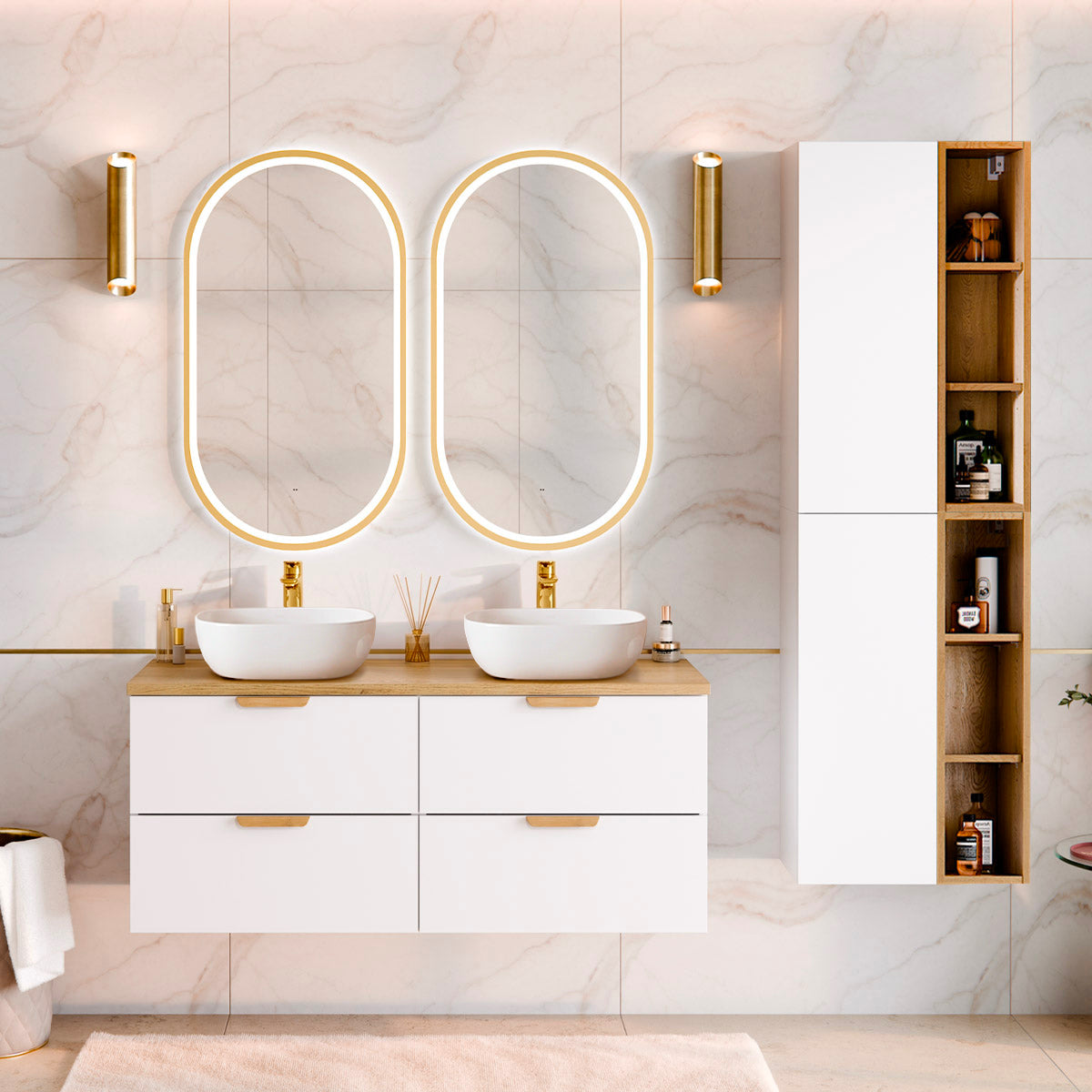 Meuble double vasque 120cm Oria Blanc mat