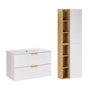 Ensemble meuble simple vasque encastrée 80cm et colonne Oria Blanc mat