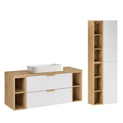 Ensemble meuble simple vasque 120cm 4 niches et colonne Oria Blanc mat