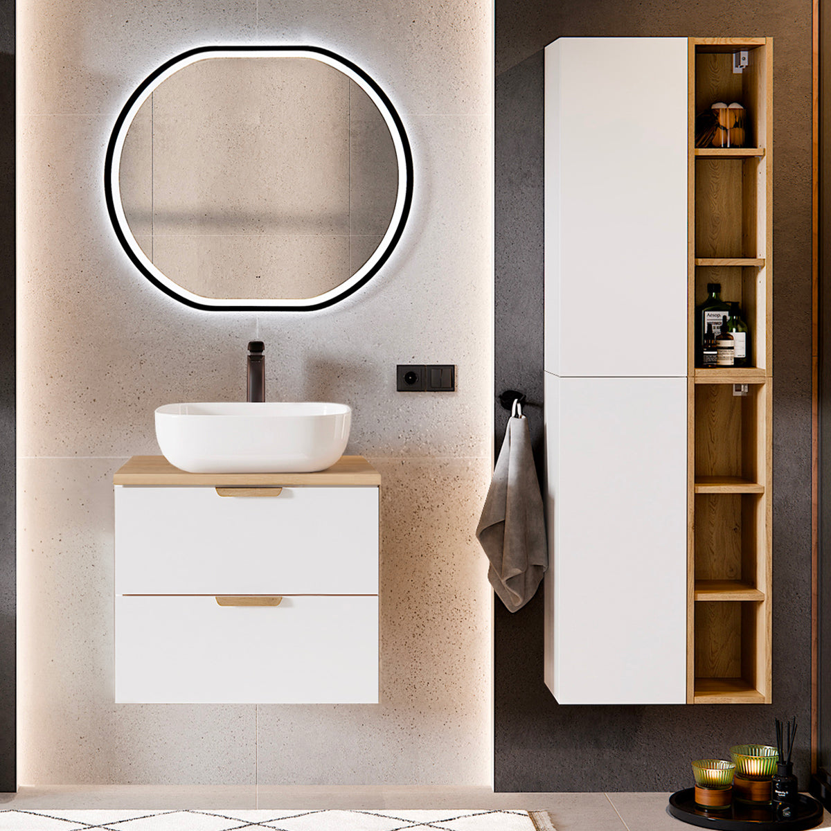 Meuble simple vasque 60cm Oria Blanc mat