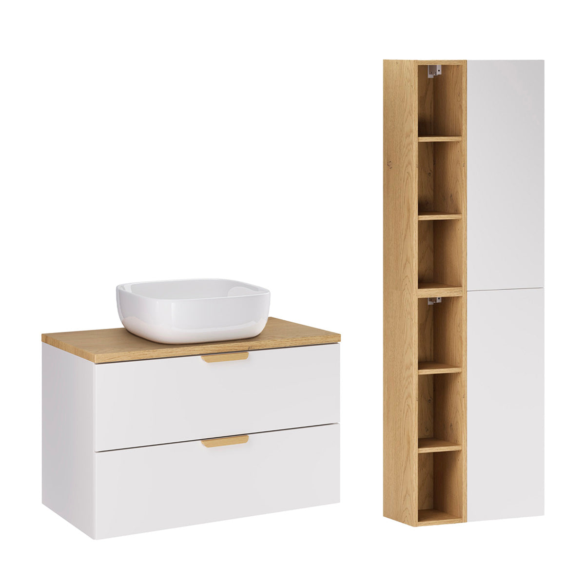 Ensemble meuble simple vasque 80cm et colonne Oria Blanc mat