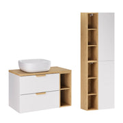 Ensemble meuble simple vasque 80cm 2 niches et colonne Oria Blanc mat