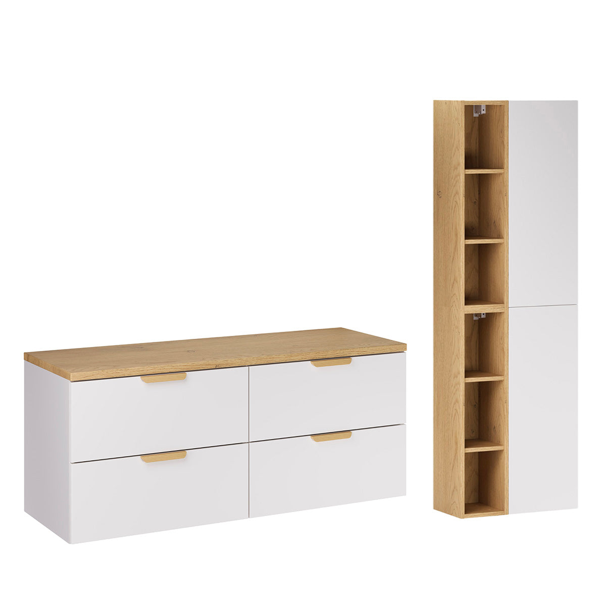 Ensemble meuble sous-vasque 120cm et colonne Oria Blanc mat