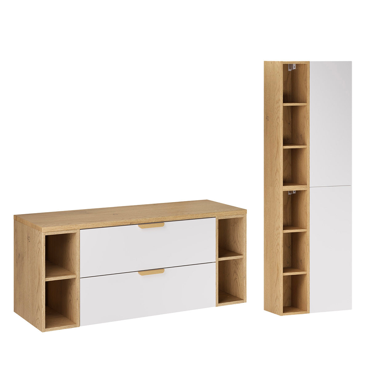 Ensemble meuble sous-vasque 120cm 4 niches et colonne Oria Blanc mat