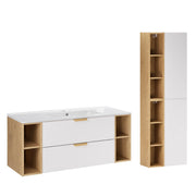 Ensemble meuble simple vasque encastrée 120cm 4 niches et colonne Oria Blanc mat