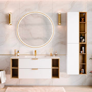 Ensemble meuble simple vasque encastrée 120cm 4 niches et colonne Oria Blanc mat