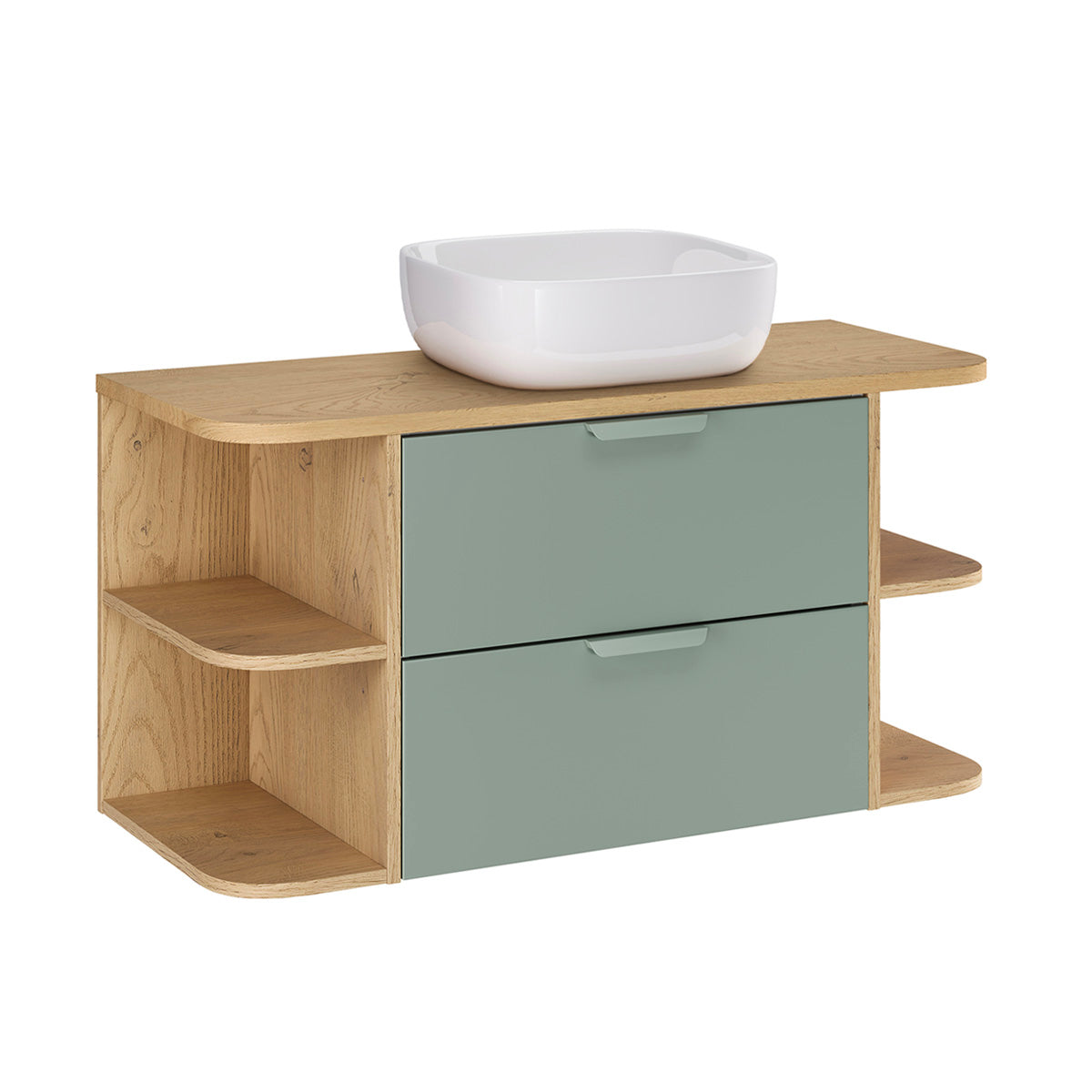 Ensemble meuble simple vasque 100cm niches arrondies et colonne Oria Vert mat - vue 3