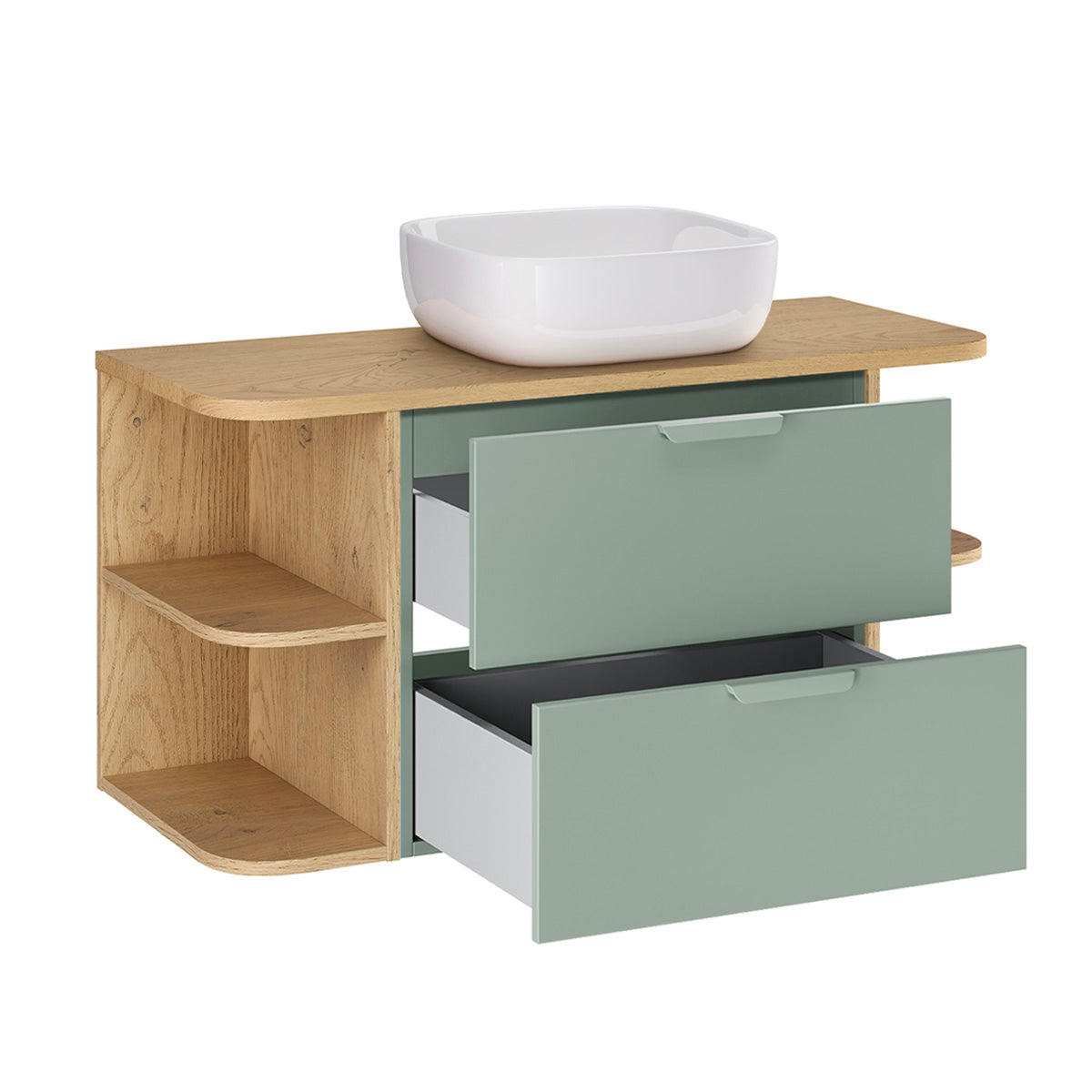 Meuble simple vasque 100cm niches arrondies Oria Vert mat - vue 2