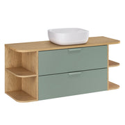 Meuble simple vasque 120cm niches arrondies Oria Vert mat