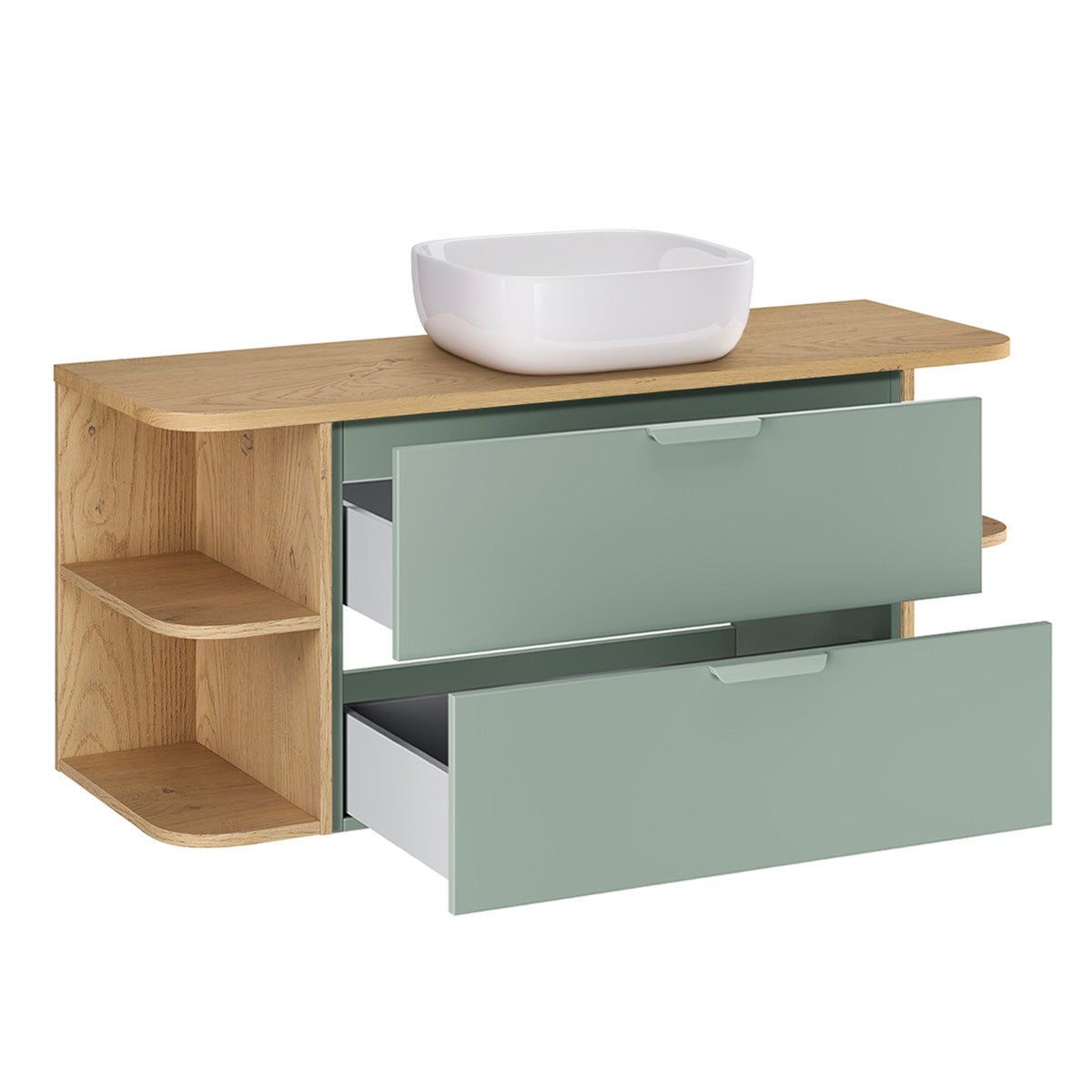 Meuble simple vasque 120cm niches arrondies Oria Vert mat - vue 2