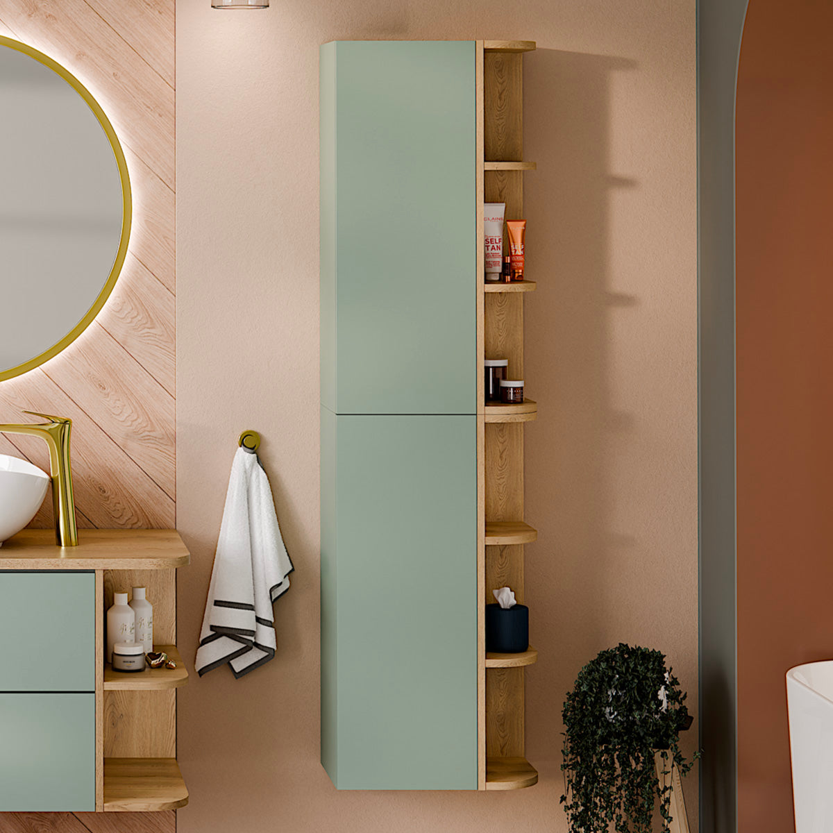 Armoire murale 3 niches arrondies Oria Vert mat - vue 3