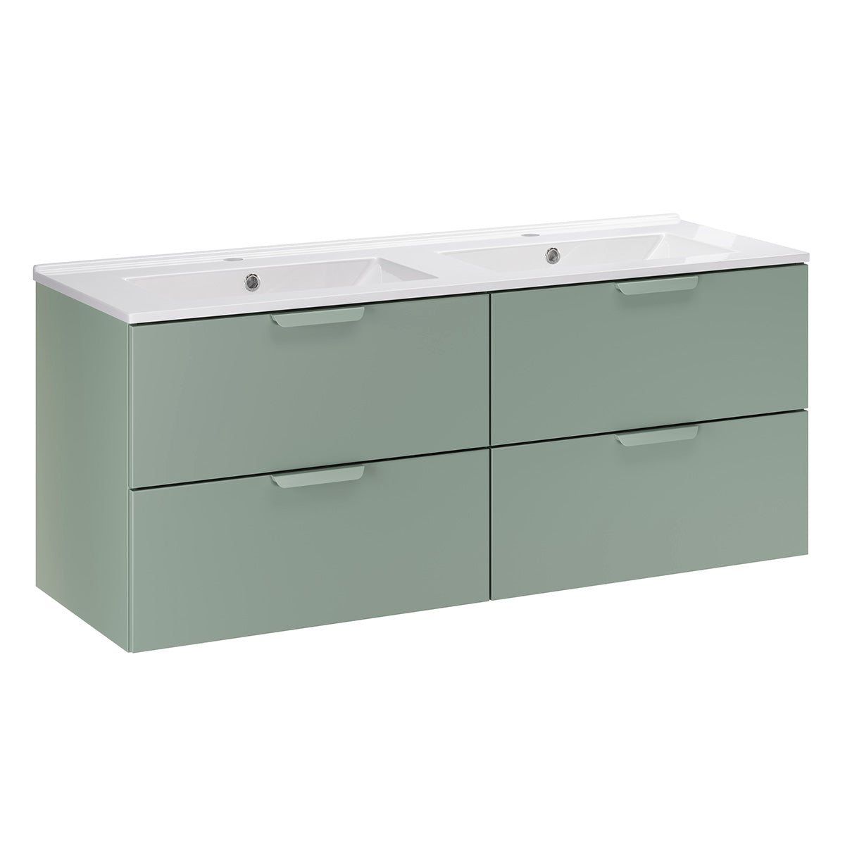 Ensemble meuble double vasque encastrée 120cm et colonne Oria Vert mat - vue 2