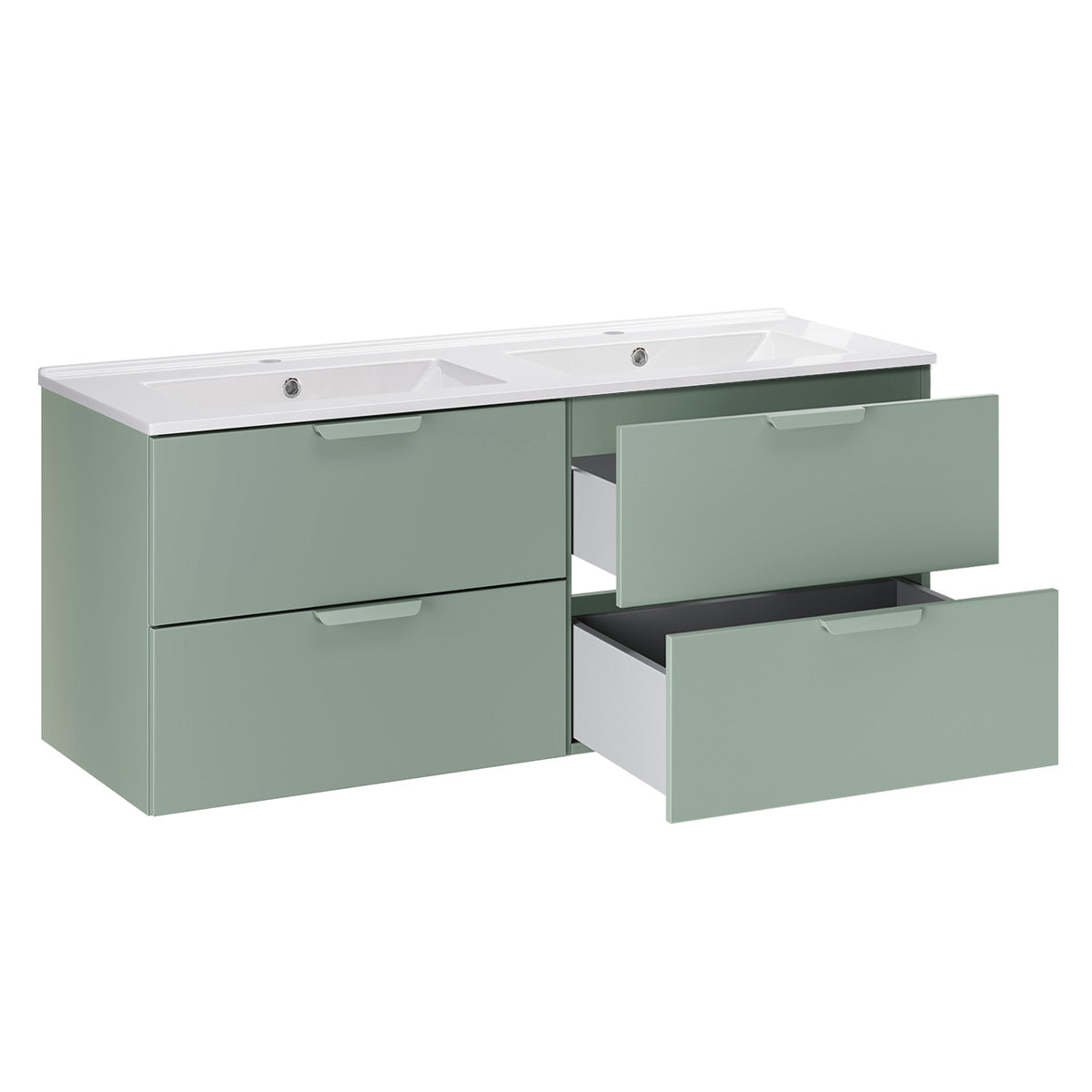 Ensemble meuble double vasque encastrée 120cm et colonne Oria Vert mat - vue 3