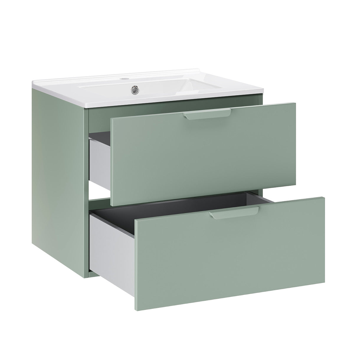 Meuble simple vasque encastrée 60cm Oria Vert mat - vue 2