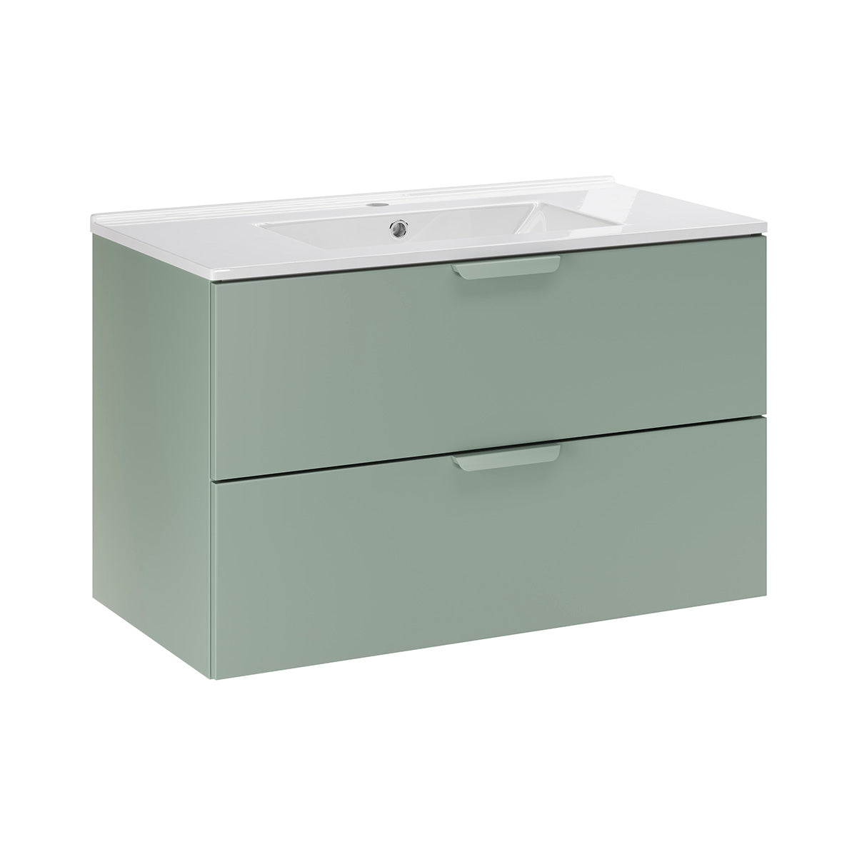 Ensemble meuble simple vasque encastrée 80cm et colonne Oria Vert mat - vue 2