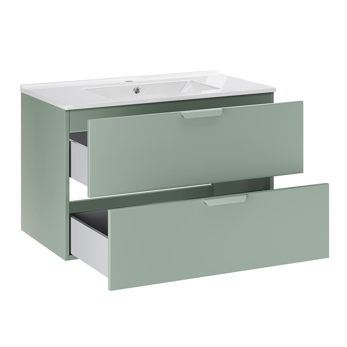 Ensemble meuble simple vasque encastrée 80cm et colonne Oria Vert mat - vue 3