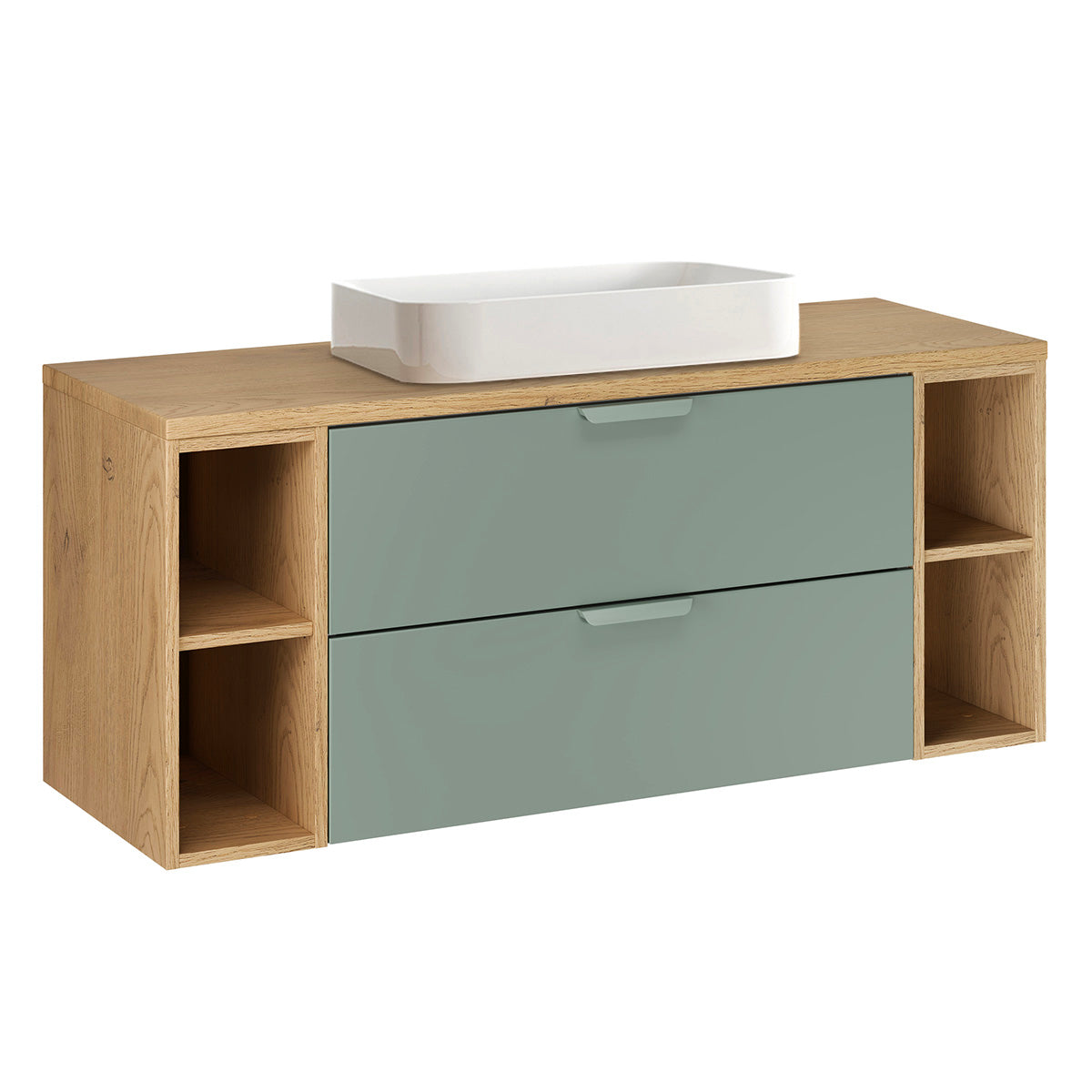 Ensemble meuble simple vasque 120cm 4 niches et colonne Oria Vert mat - vue 2