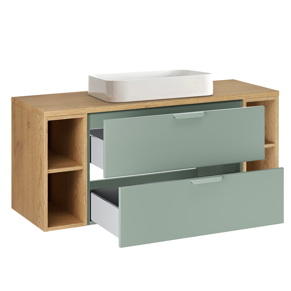 Ensemble meuble simple vasque 120cm 4 niches et colonne Oria Vert mat - vue 3