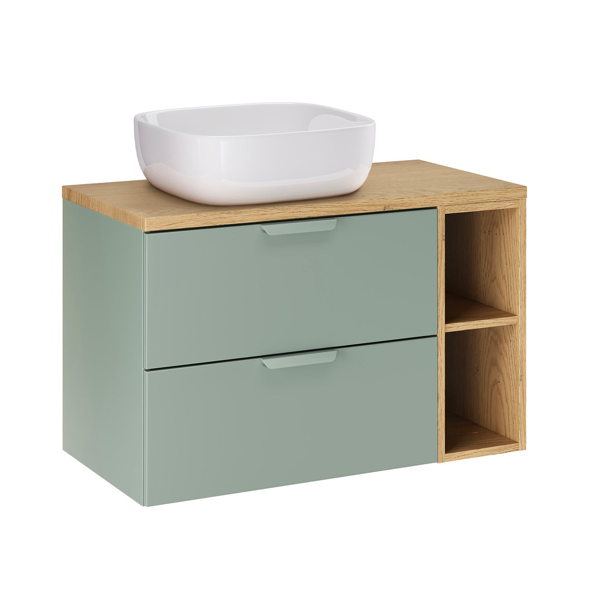 Ensemble meuble simple vasque 80cm 2 niches et colonne Oria Vert mat - vue 2